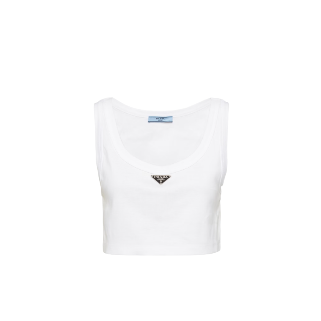 Kurzes Jersey-Top Weiß