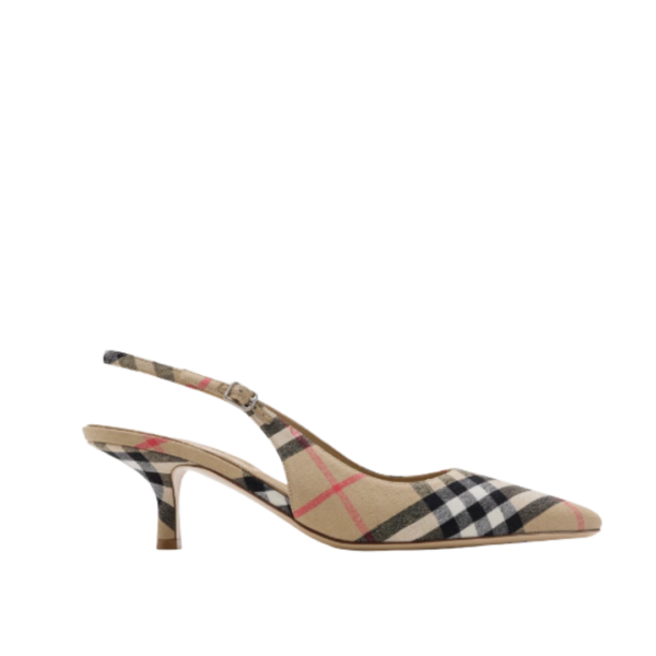 Check Dame Slingback Pumps​ Sandbeige