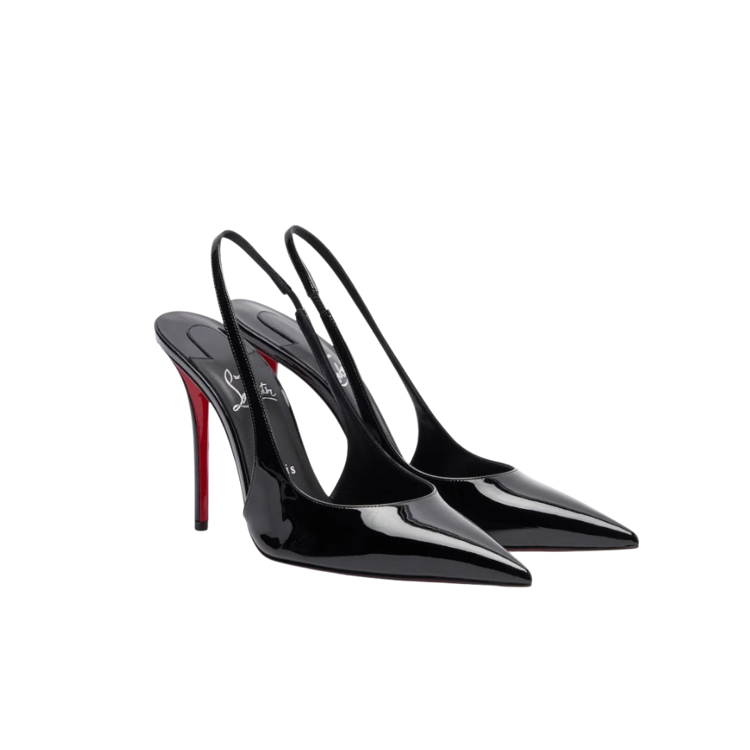 100 mm Slingback-Pumps aus Patentkalbsleder in Schwarz