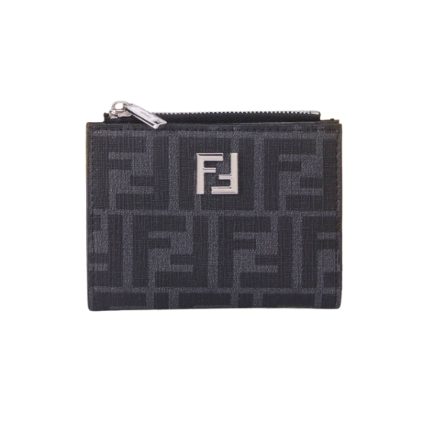 Brieftasche aus Jacquard mit FF-Muster in schwarzemFarbe 9.5cm