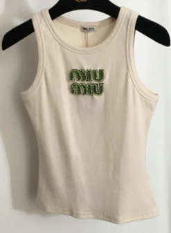 Jersey-Top Beige/Farngrün