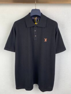 Kurzarm Polohemd mit Signatur Schwarz
