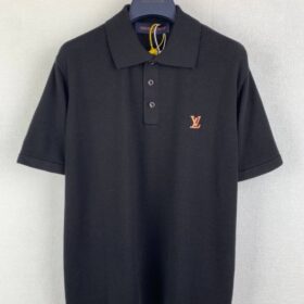 Kurzarm Polohemd mit Signatur Schwarz