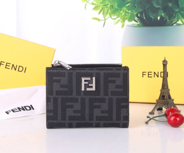 Brieftasche aus Jacquard mit FF-Muster in schwarzemFarbe 9.5cm