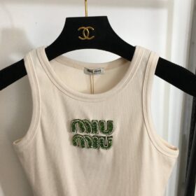 Jersey-Top Beige/Farngrün