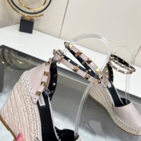 Rockstud Double leather wedge espadrilles Errötendes Rosa
