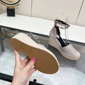 Rockstud Double leather wedge espadrilles Errötendes Rosa