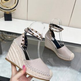 Rockstud Double leather wedge espadrilles Errötendes Rosa