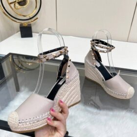 Rockstud Double leather wedge espadrilles Errötendes Rosa