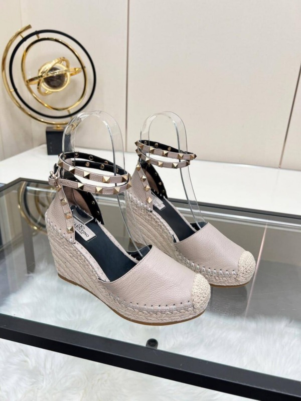 Rockstud Double leather wedge espadrilles Errötendes Rosa