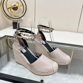 Rockstud Double leather wedge espadrilles Errötendes Rosa