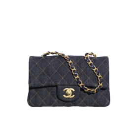 Mini Classic Handtasche Denim Dunkelblau/Gold 20 cm
