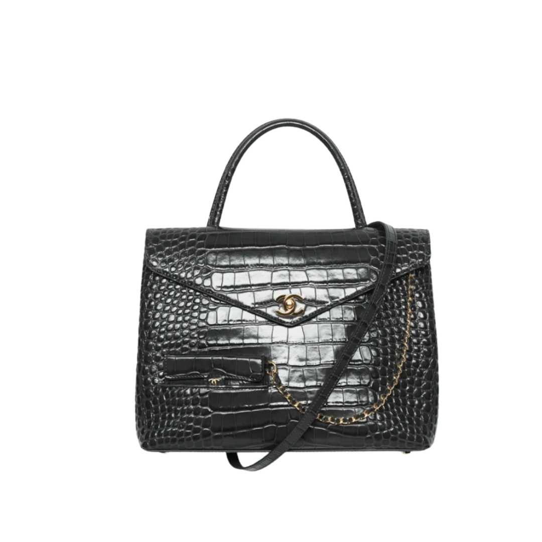 Krokodilleder Schwarz/Gold 31 cm