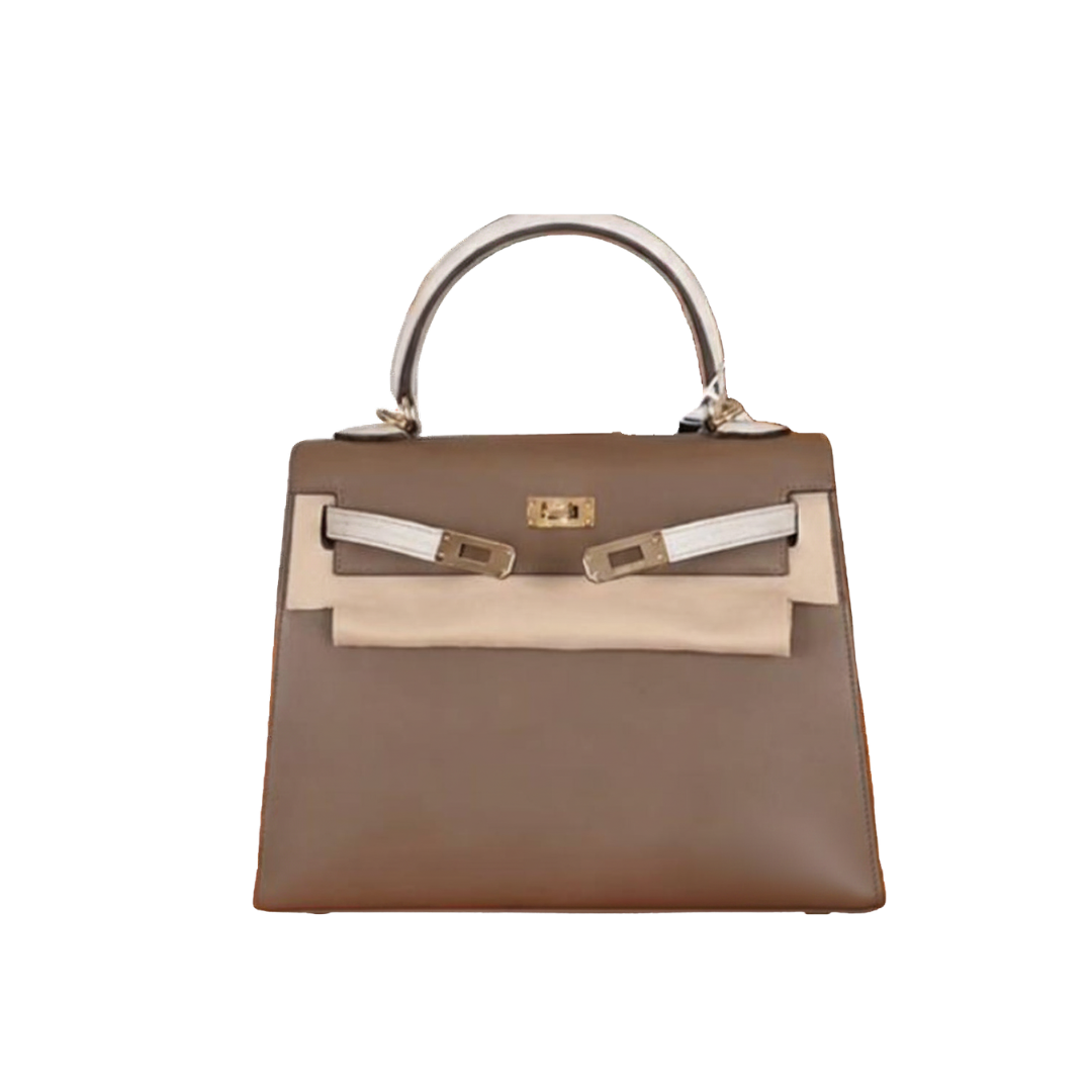 Kelly 25 Palm Print Leather Braun/Weiß 28 cm