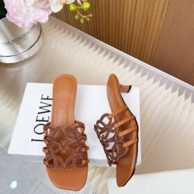 Loewe Anagram Rhinestone Slide Sandals – Cognac