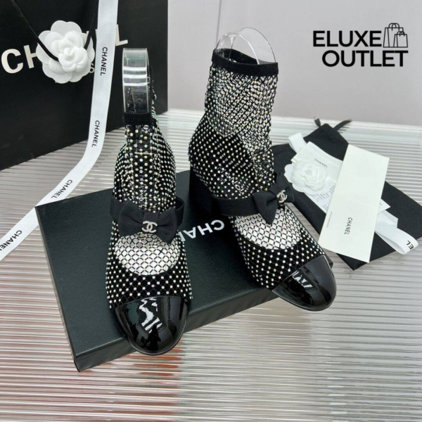 Resille Mary Jane Schwarze Mesh/ Kristalle 5.5 cm