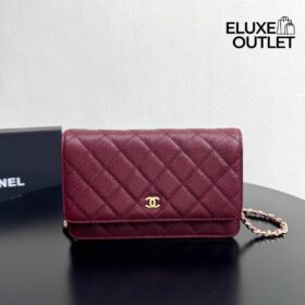 Burgundy Caviar Quilted Wallet on Chain 19 cm
