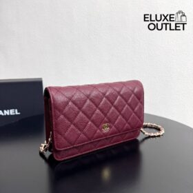 Burgundy Caviar Quilted Wallet on Chain 19 cm