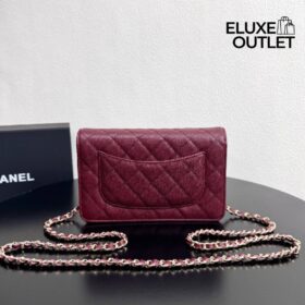 Burgundy Caviar Quilted Wallet on Chain 19 cm