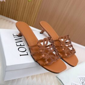 Loewe Anagram Rhinestone Slide Sandals – Cognac