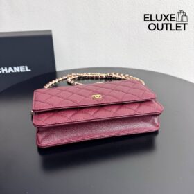 Burgundy Caviar Quilted Wallet on Chain 19 cm