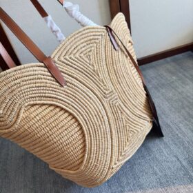 Classic Panier Small Triomphe aus geflochtenem Raffia und Kalbsleder 47cm