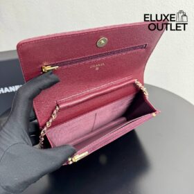 Burgundy Caviar Quilted Wallet on Chain 19 cm