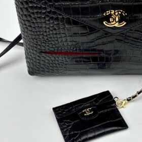 Krokodilleder Schwarz/Gold 31 cm