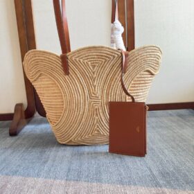 Classic Panier Small Triomphe aus geflochtenem Raffia und Kalbsleder 47cm