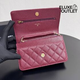 Burgundy Caviar Quilted Wallet on Chain 19 cm