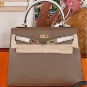Kelly 25 Palm Print Leather Braun/Weiß 28 cm