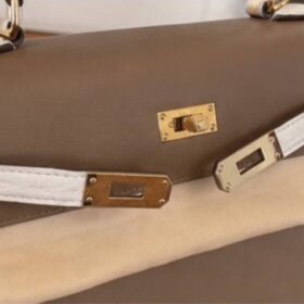 Kelly 25 Palm Print Leather Braun/Weiß 28 cm