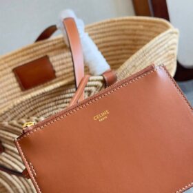 Classic Panier Small Triomphe aus geflochtenem Raffia und Kalbsleder 47cm