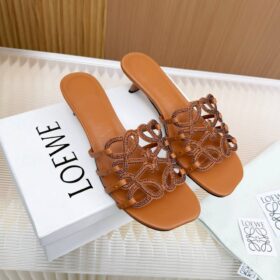 Loewe Anagram Rhinestone Slide Sandals – Cognac