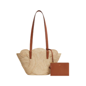 Classic Panier Small Triomphe aus geflochtenem Raffia und Kalbsleder 47cm