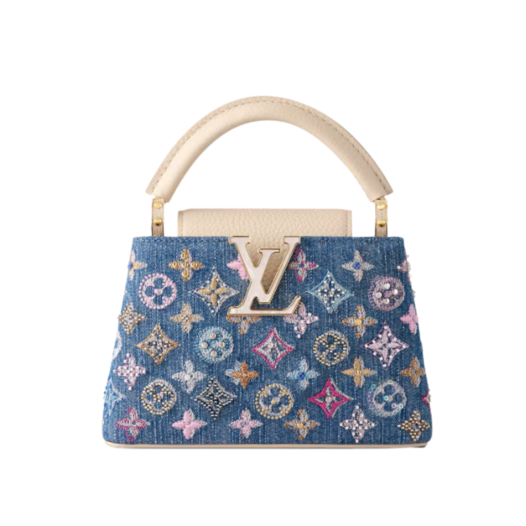 Capucines Monogram Denimblau/Gold 21 cm