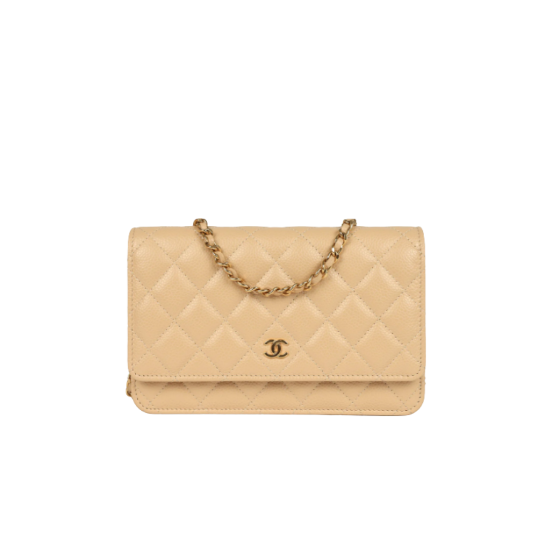 Classic Wallet on Chain in a Beige/Caviar Leather 19 cm