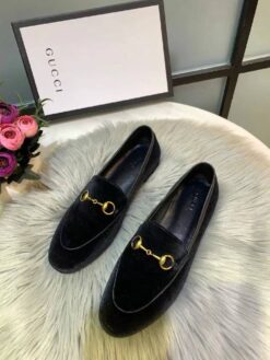 Schwarze Samt-Jordaan Horsebit-Loafer