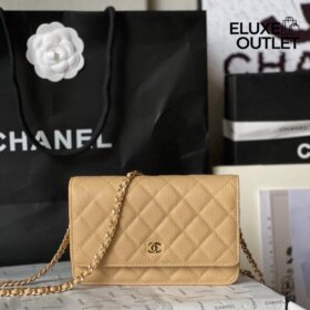 Caviar Wallet on Chain Beige/Gold 19cm