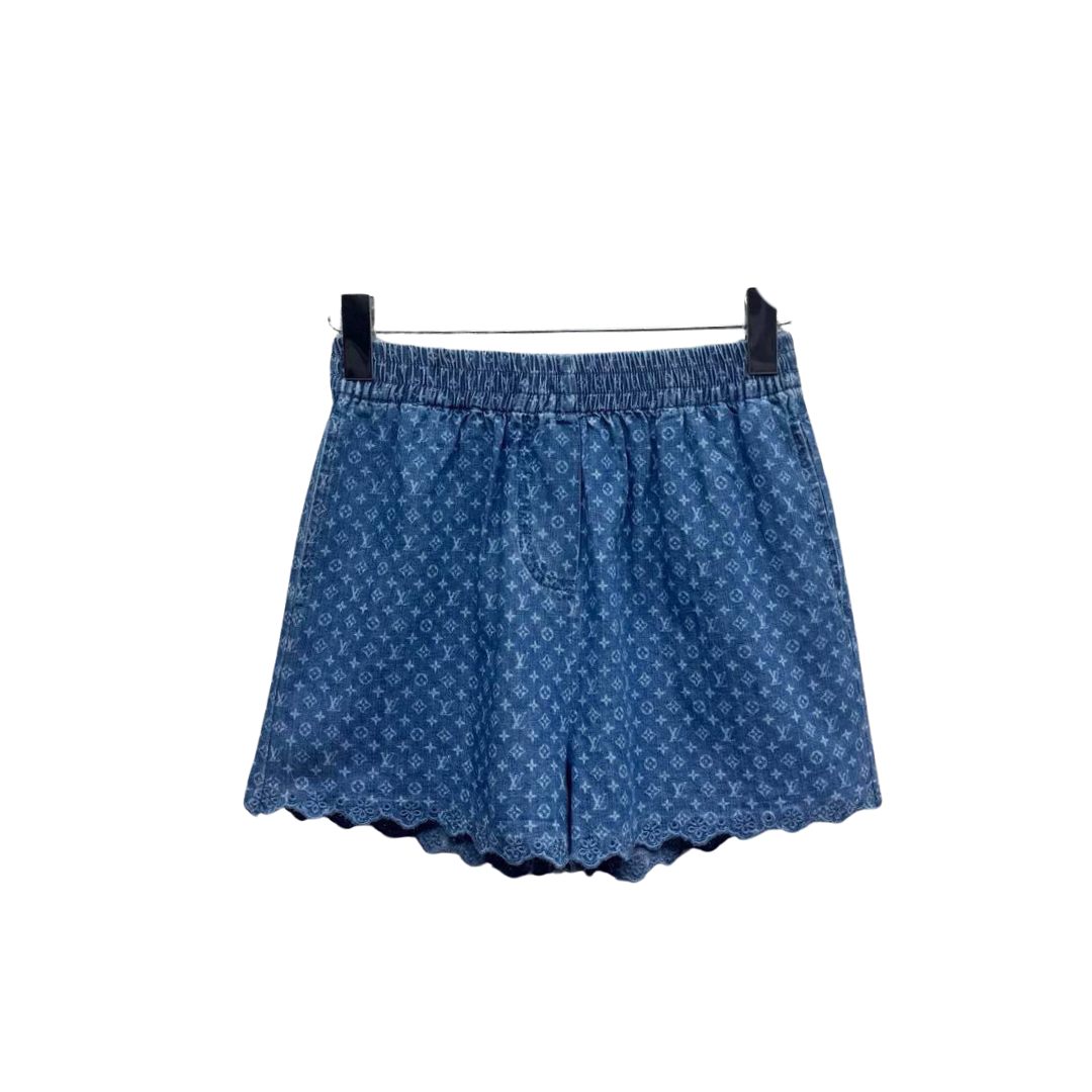 Monogram Blau Denim Mini Shorts