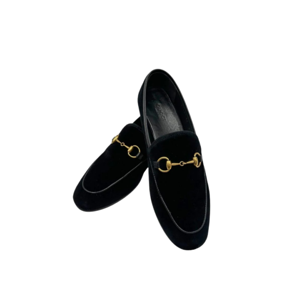 Schwarze Samt-Jordaan Horsebit-Loafer