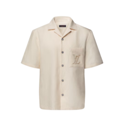 Besticktes Kurzarmhemd Hellbeige