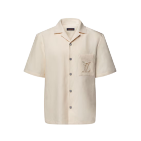 Besticktes Kurzarmhemd Hellbeige