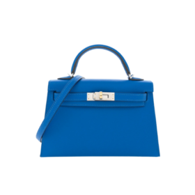 Mini Kelly Epsom Blau/Silber 19cm
