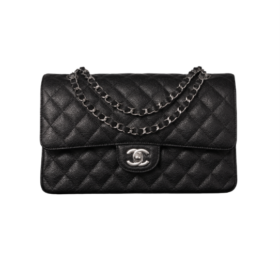 Classic Genarbtes Leder Schwarz Silber 23 cm