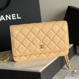 Classic Wallet on Chain in a Beige/Caviar Leather 19 cm