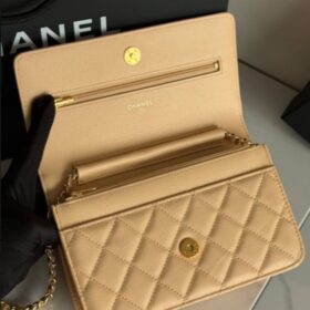 Classic Wallet on Chain in a Beige/Caviar Leather 19 cm