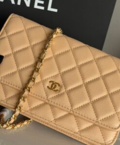Classic Wallet on Chain in a Beige/Caviar Leather 19 cm