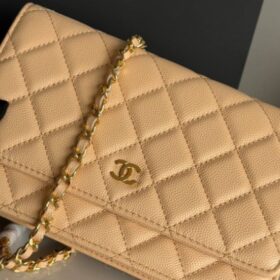 Classic Wallet on Chain in a Beige/Caviar Leather 19 cm