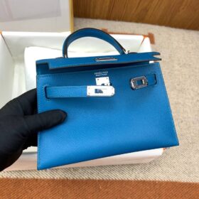 Mini Kelly Epsom Blau/Silber 19cm